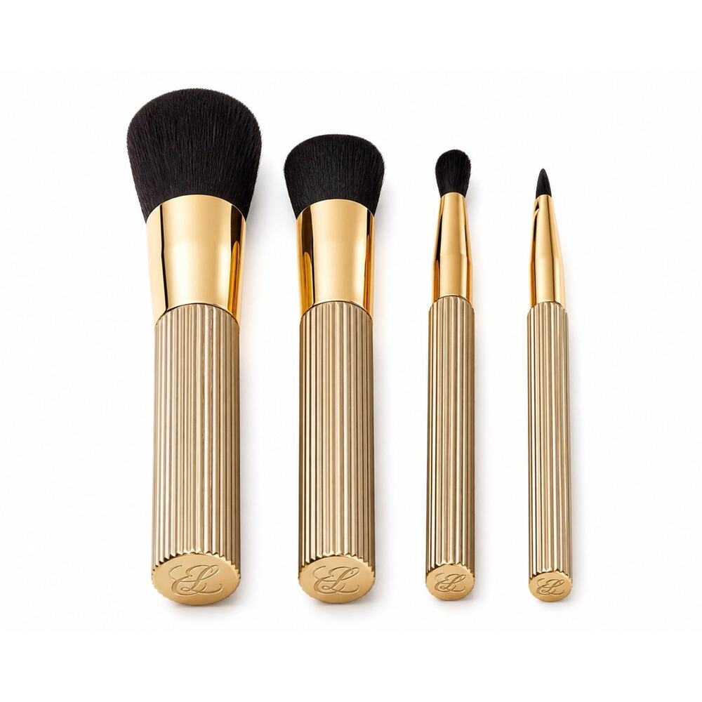 Estee Lauder Makeup Brush Set 5 Pc Gold Kabuki Eye Face Travel Brushes New